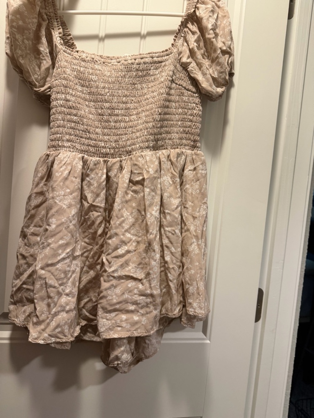Altar'd State Beige Floral Smocked Babydoll Dress